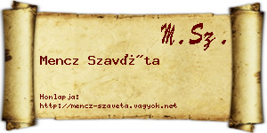 Mencz Szavéta névjegykártya